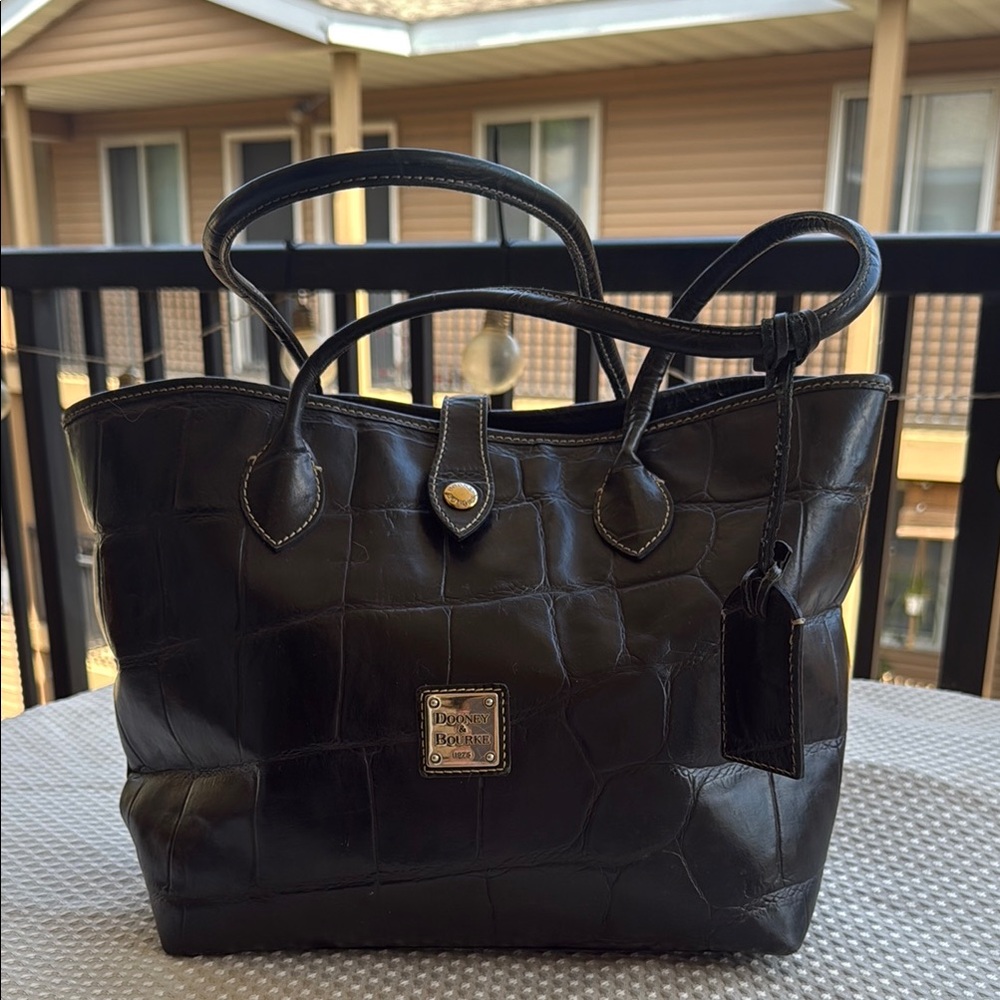 Dooney & Bourke Black Tote with Glossy Leather Finish